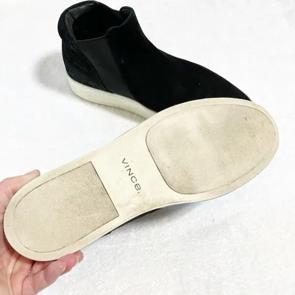 Vince black suede slip on high top sneakers sz9