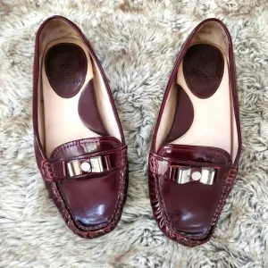 Vince Camuto Palmira Burgundy Patent Leather Retro Driver Loafers Size 9 1/2