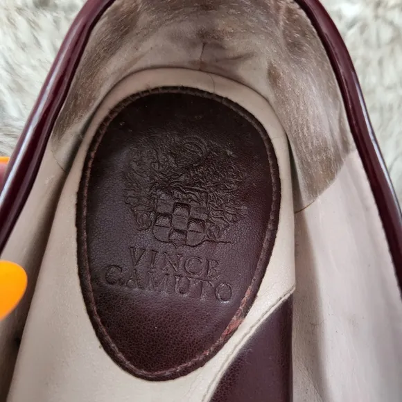 Vince Camuto Palmira Burgundy Patent Leather Retro Driver Loafers Size 9 1/2