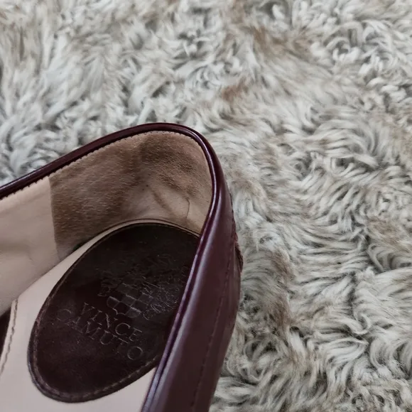 Vince Camuto Palmira Burgundy Patent Leather Retro Driver Loafers Size 9 1/2