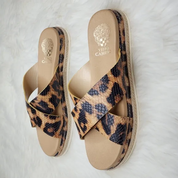 Vince Camuto Rickert Slide Sandals Leopard Print