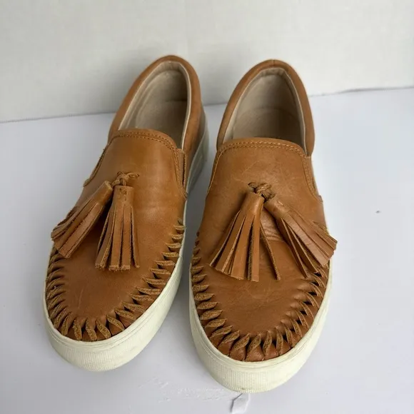 Vince Camuto Tan Loafers Slip-On Leather Tassels