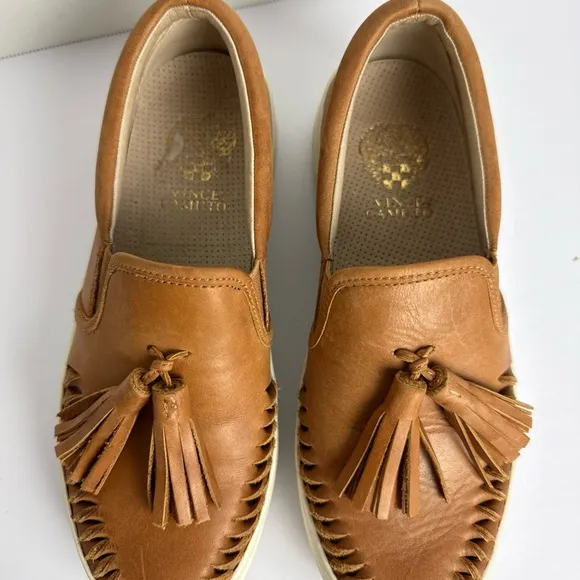 Vince Camuto Tan Loafers Slip-On Leather Tassels