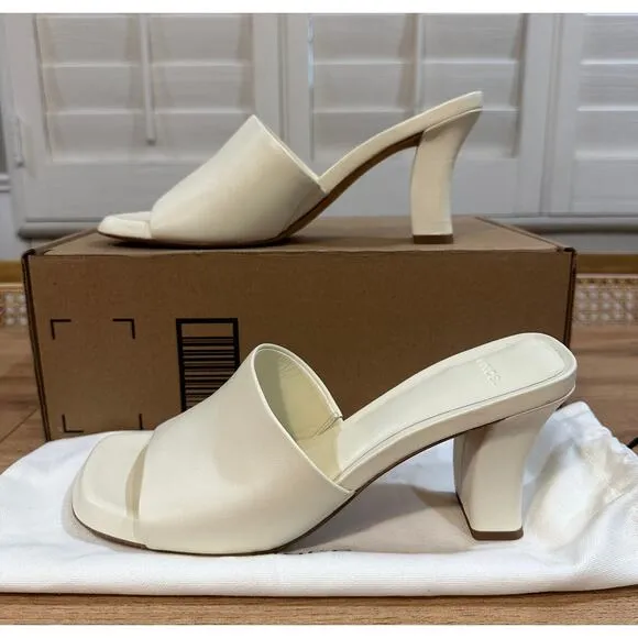 Vince Lulu Leather Mule Sandals Marble Cream Size 9.5 NWOB Timeless Chic Sleek