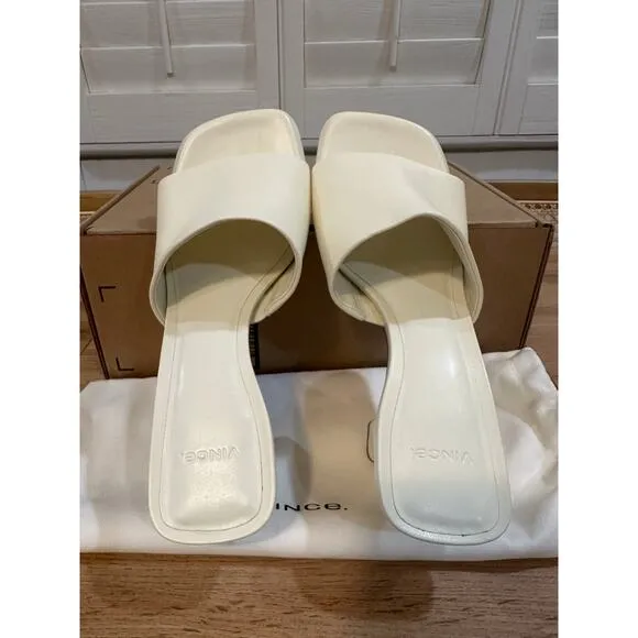 Vince Lulu Leather Mule Sandals Marble Cream Size 9.5 NWOB Timeless Chic Sleek
