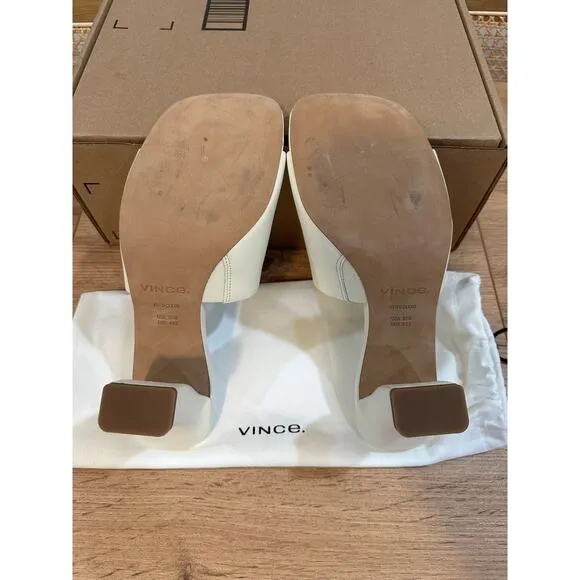 Vince Lulu Leather Mule Sandals Marble Cream Size 9.5 NWOB Timeless Chic Sleek