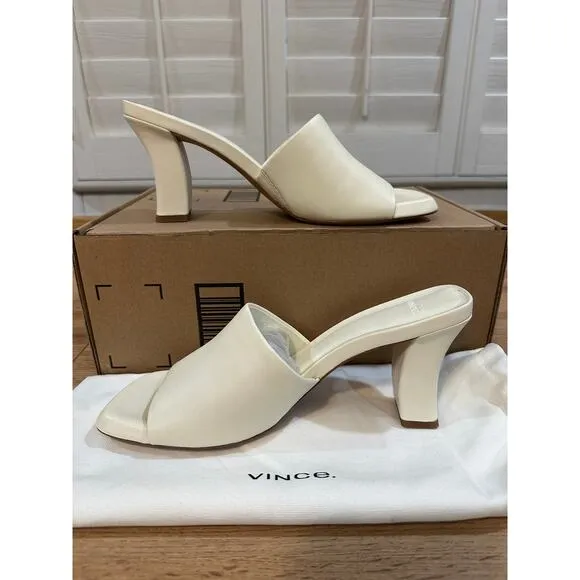 Vince Lulu Leather Mule Sandals Marble Cream Size 9.5 NWOB Timeless Chic Sleek