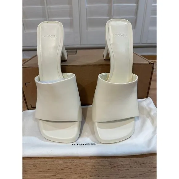 Vince Lulu Leather Mule Sandals Marble Cream Size 9.5 NWOB Timeless Chic Sleek