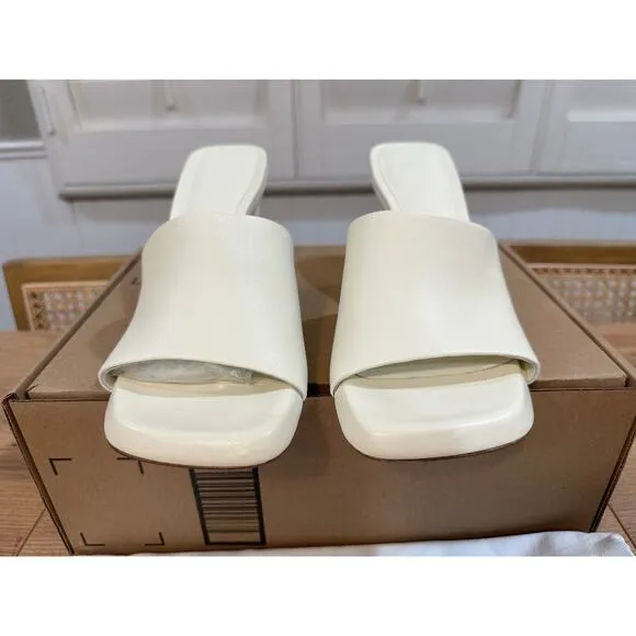 Vince Lulu Leather Mule Sandals Marble Cream Size 9.5 NWOB Timeless Chic Sleek