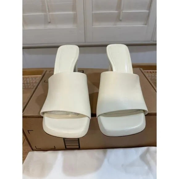 Vince Lulu Leather Mule Sandals Marble Cream Size 9.5 NWOB Timeless Chic Sleek