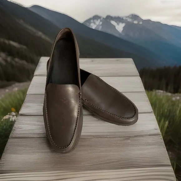 VINCE Mens Loafers Shoes Leather Chocolate Brown Size 11 M 45 Casual Comfort