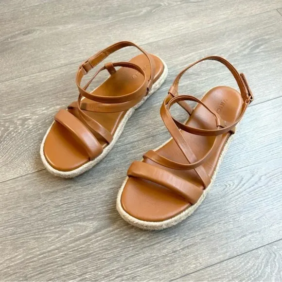 Vince Smith Sandals Leather Slingback Espadrilles Flat Wrap Strappy Tan Size 7.5