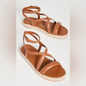 Vince Smith Sandals Leather Slingback Espadrilles Flat Wrap Strappy Tan Size 7.5