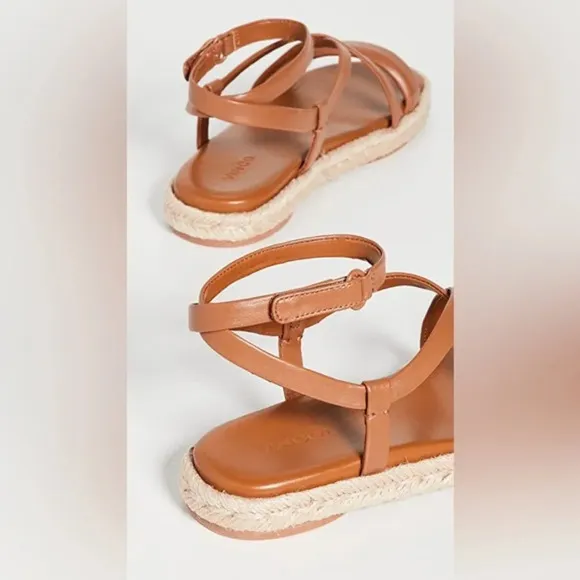 Vince Smith Sandals Leather Slingback Espadrilles Flat Wrap Strappy Tan Size 7.5