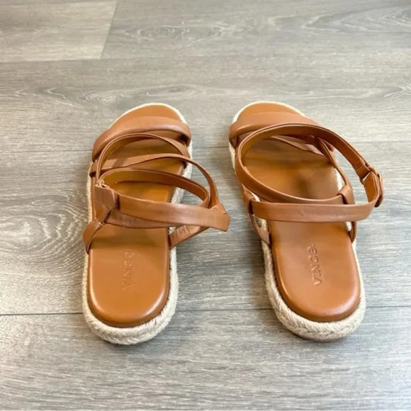 Vince Smith Sandals Leather Slingback Espadrilles Flat Wrap Strappy Tan Size 7.5