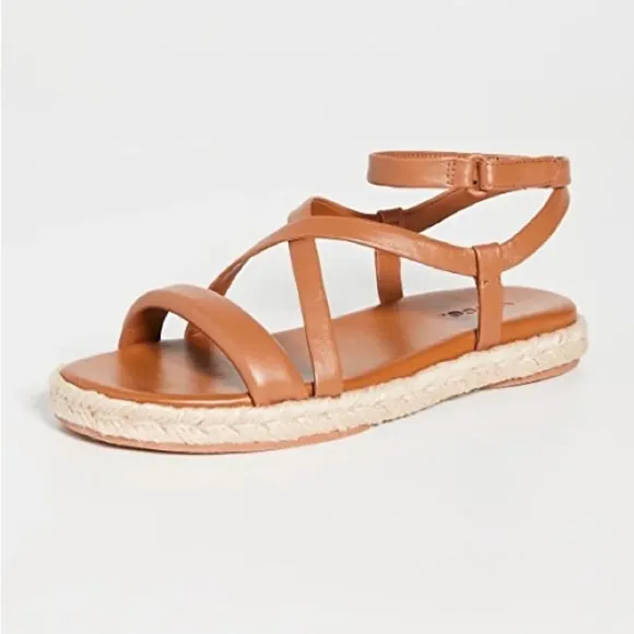 Vince Smith Sandals Leather Slingback Espadrilles Flat Wrap Strappy Tan Size 7.5