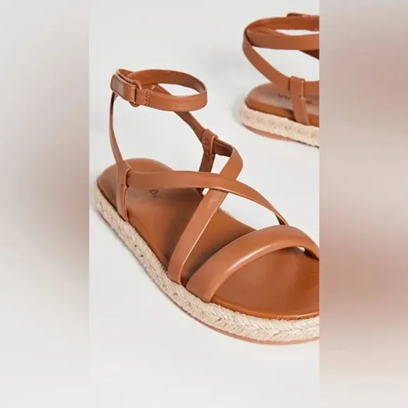 Vince Smith Sandals Leather Slingback Espadrilles Flat Wrap Strappy Tan Size 7.5