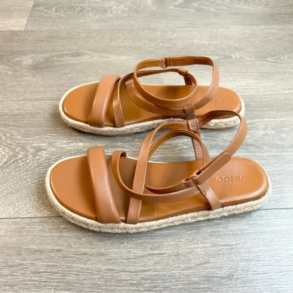 Vince Smith Sandals Leather Slingback Espadrilles Flat Wrap Strappy Tan Size 7.5