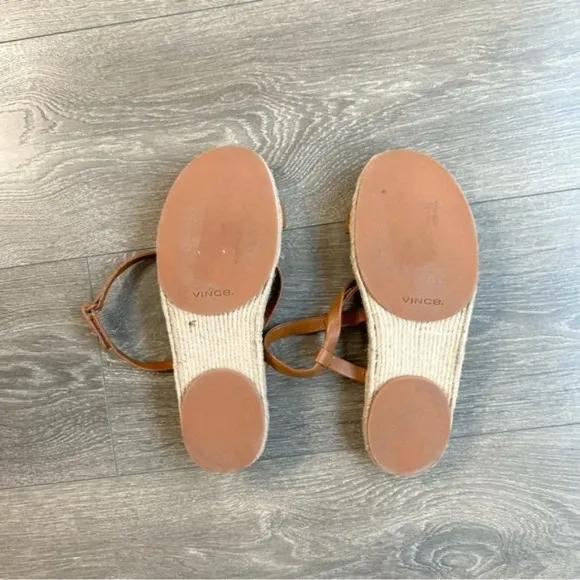 Vince Smith Sandals Leather Slingback Espadrilles Flat Wrap Strappy Tan Size 7.5