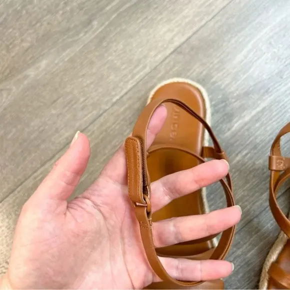Vince Smith Sandals Leather Slingback Espadrilles Flat Wrap Strappy Tan Size 7.5