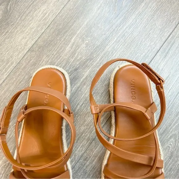 Vince Smith Sandals Leather Slingback Espadrilles Flat Wrap Strappy Tan Size 7.5