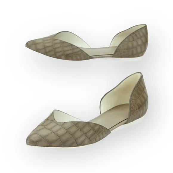 Vince ❃ Tara D’Orsay Pointy Toe Ballet Flat ❃ Embossed Leather ❃ Taupe Grey ❃ 39
