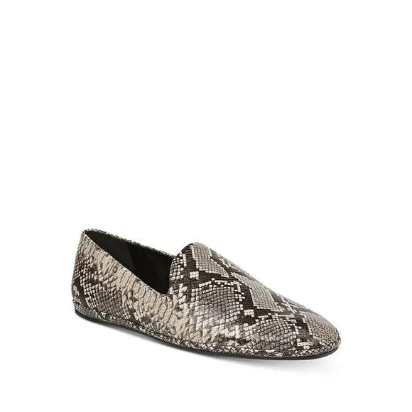 VINCE. Womens Beige Snake Paz Square Toe Slip On Leather Loafers Shoes 7 M