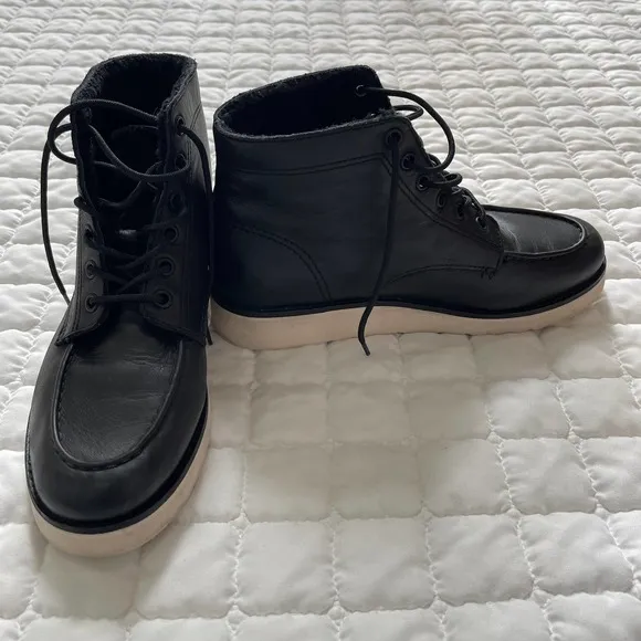 VINCE Womens Black Finley Round Toe Shearling Lined Leather Boots Size 8.5