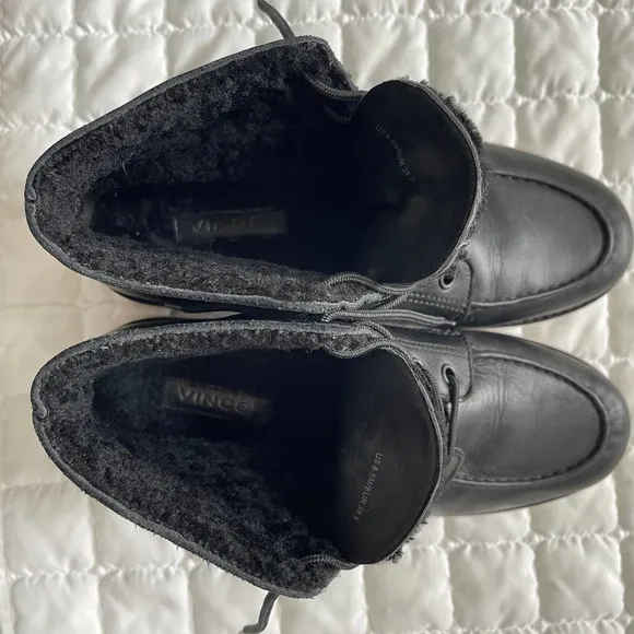 VINCE Womens Black Finley Round Toe Shearling Lined Leather Boots Size 8.5