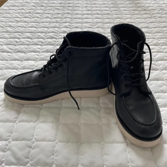 VINCE Womens Black Finley Round Toe Shearling Lined Leather Boots Size 8.5