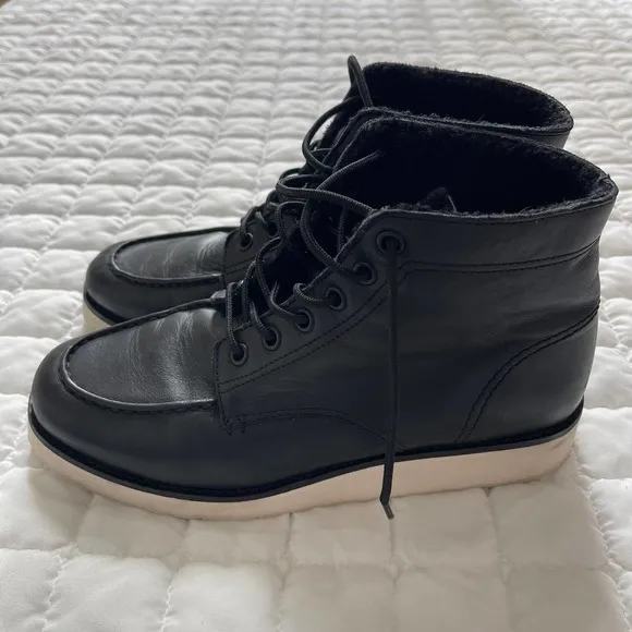 VINCE Womens Black Finley Round Toe Shearling Lined Leather Boots Size 8.5
