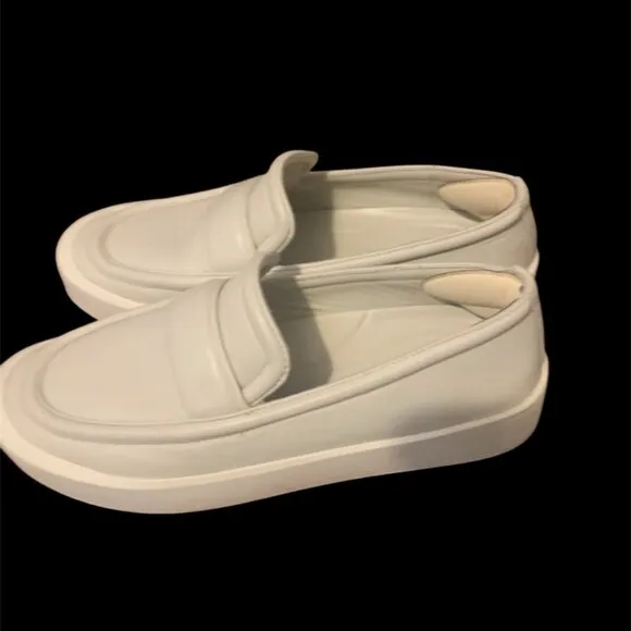 VINCE Womens Ghita Off White Faux Leather Platform Penny Loafers SZ 6