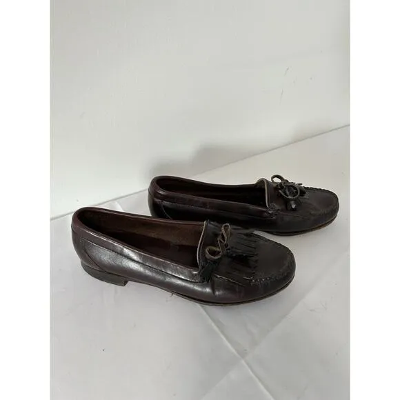Vintage 90's Ralph Lauren 8.5B Men brown leather kiltie tassel loafers shoe USA
