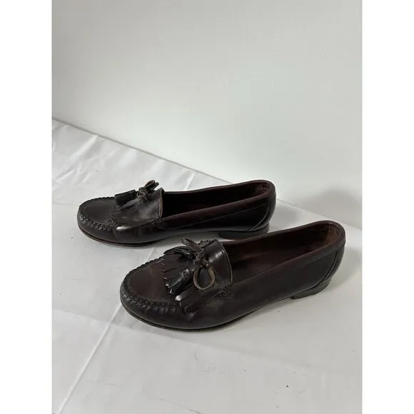Vintage 90's Ralph Lauren 8.5B Men brown leather kiltie tassel loafers shoe USA