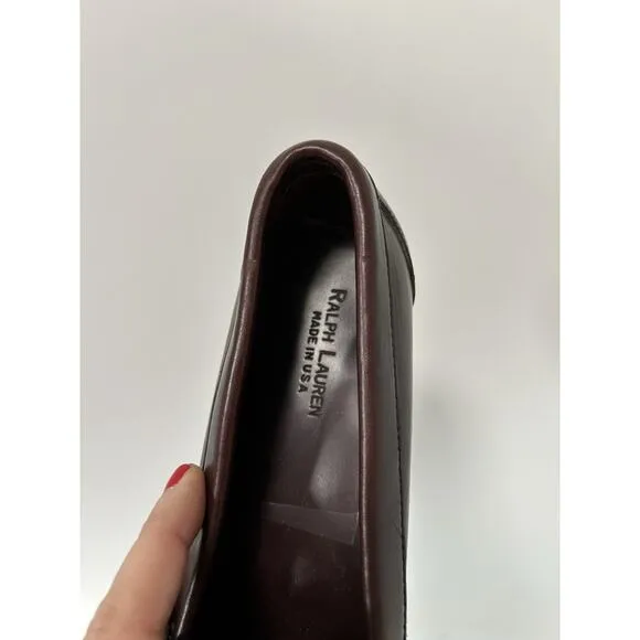 Vintage 90's Ralph Lauren 8.5B Men brown leather kiltie tassel loafers shoe USA
