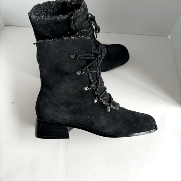 Vintage  A J Valenci Footwear Womens Black Chunky Heel Square Toe Bootie…