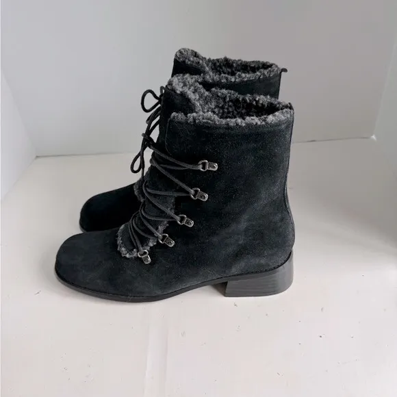 Vintage  A J Valenci Footwear Womens Black Chunky Heel Square Toe Bootie…
