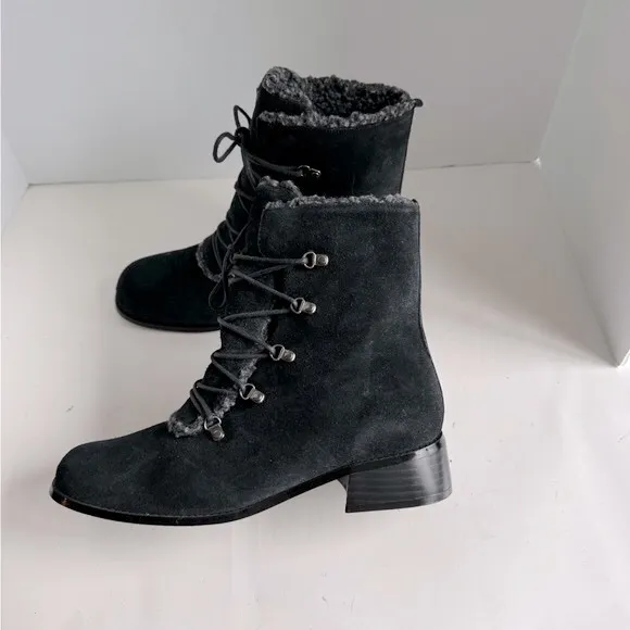 Vintage  A J Valenci Footwear Womens Black Chunky Heel Square Toe Bootie…