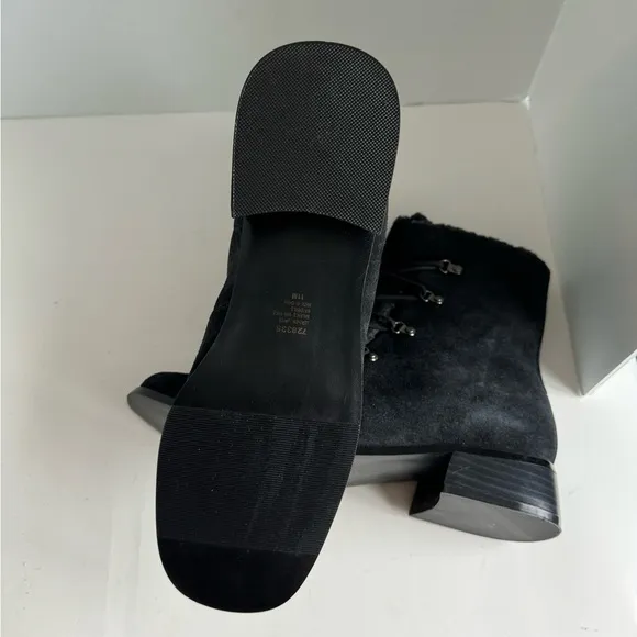 Vintage  A J Valenci Footwear Womens Black Chunky Heel Square Toe Bootie…