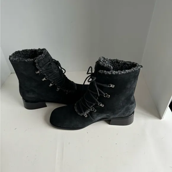 Vintage  A J Valenci Footwear Womens Black Chunky Heel Square Toe Bootie…