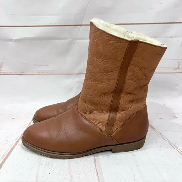 Vintage Danexx Genuine Leather Foldover Cuff Shearling Faux Fur Winter Boots