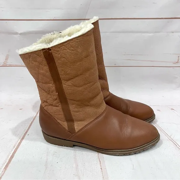 Vintage Danexx Genuine Leather Foldover Cuff Shearling Faux Fur Winter Boots