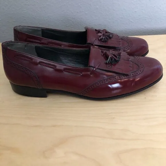 Vintage DANIELE FERRADINI Burgundy Wingtip Kiltie Loafers - Made in Italy
