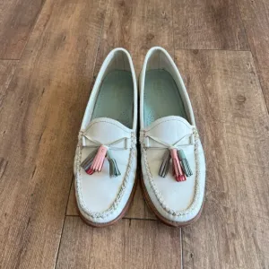 Vintage GH Bass weejuns white patent leather colorful tassel loafers size 7.5
