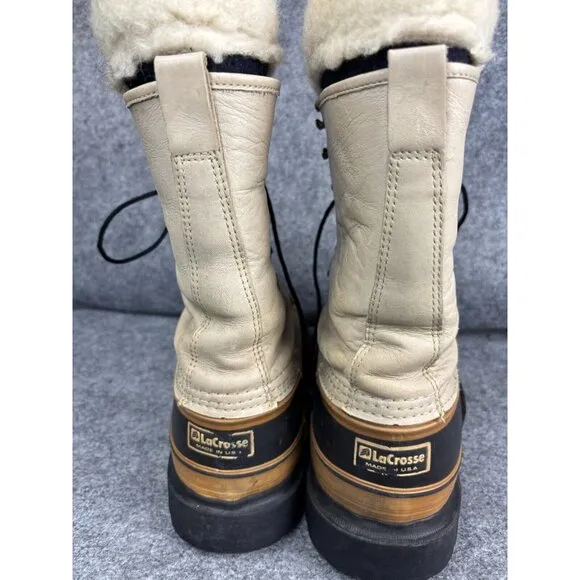 Vintage La Crosse Outdoorsman Boots Men's 9 Beige Leather Lace Up Fur Lined Hunt