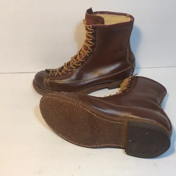 VINTAGE MENS LEATHER &amp; SHEARLING LINED BOOTS
