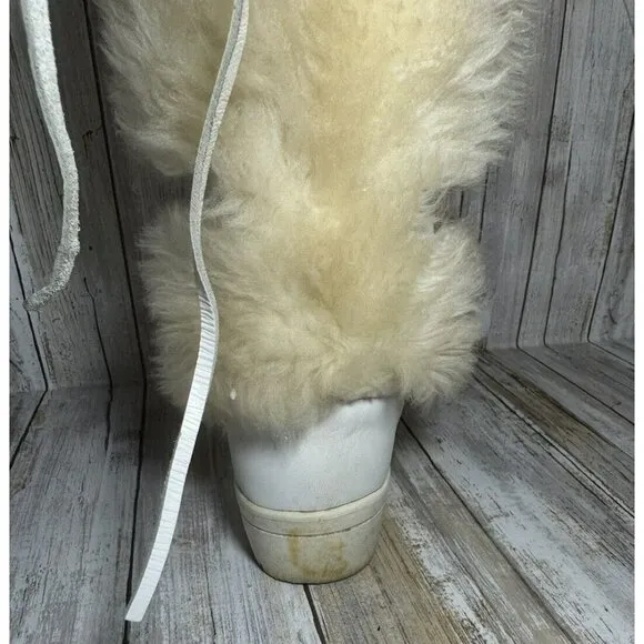 Vintage Pfister White Off Faux Fur Knee Boots size 6.5