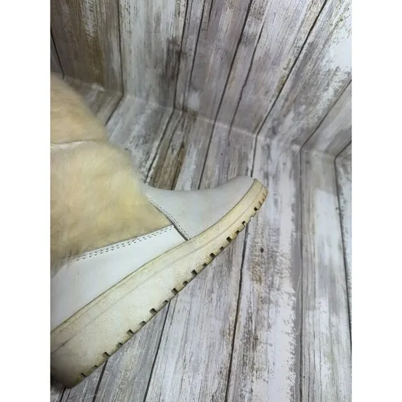Vintage Pfister White Off Faux Fur Knee Boots size 6.5