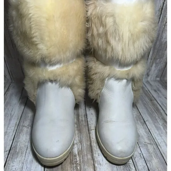 Vintage Pfister White Off Faux Fur Knee Boots size 6.5