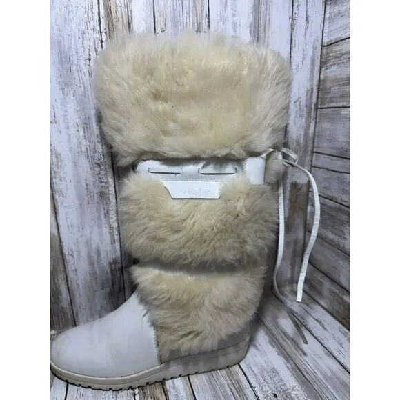 Vintage Pfister White Off Faux Fur Knee Boots size 6.5